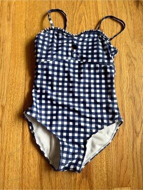 Art Class girlsone-piece swimsuit navy blue and white gingham size L